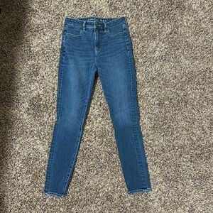 Deep blue denim jeans, no holes, size 8